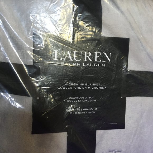 Lauren Ralph Classic KING Grey Soft Plush Blanket Coverlet Gift Bag Set - Picture 2 of 6
